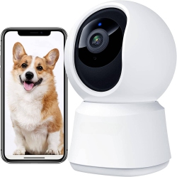 VECELOLIBILIS 360° View 2K Indoor Security Camera, Night Vision, Pet Camera \w Phone App, Baby Monitor, Motion Tracking, Works \w Alexa, Sound