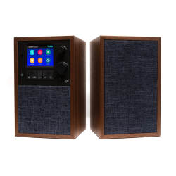 GRACE DIGITAL Mondo Alto And Stereo Speaker Bundle, Bluetooth, Wi-Fi, Internet Radio, 7-Day Alarm – Microphone Free (Walnut)