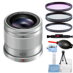 PANASONIC Lumix G 42.5MM F/1.7 Asph. Power O.i.s Lens (Silver) Filter Kit Bundle