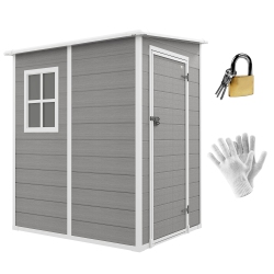 OUTSUNNY 4 X 5Ft Lean to Outdoor Storage Shed \w Floor, Plastic Garden Tool Storage House Organizer \w Window, Vent And Plastic Roof for Backyard