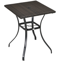 OUTSUNNY Patio Wicker Dining Table \w Umbrella Hole, 34 Inch Outdoor Pe Rattan Coffee Table \w Plastic Board Under The Woven Table Top for Patio