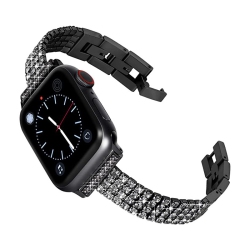 WORRYFREE GADGETS Wfg Slim Metal Band for Apple Watch Bling Diamond Rows - In Black