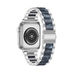 WORRYFREE GADGETS Wfg Metal & Resin Band for Apple Watch With Butterfly Buckle Claps - 42/44/45MM - Silver/blue In Multicolor