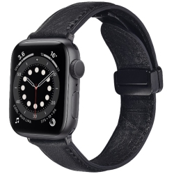 WORRYFREE GADGETS Wfg Genuine Italian Leather Band for Apple Watch Strap With Magnetic Claps - 38/40/41MM - In Black