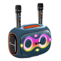 WORRYFREE GADGETS Wfg Party Box-Wireless 120W Portable Tooth Speaker Karaoke With Two Microphones- Dark In Blue