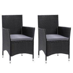 CORLIVING Patio Dining Armchair Set Of 2 - Resin Rattan Wicker In Black
