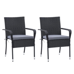 CORLIVING Patio Dining Stackable Chair Set Of 2 - Resin Rattan Wicker In Black