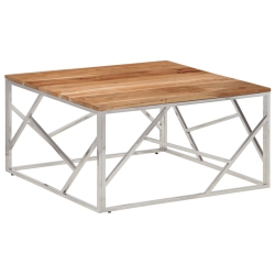 VIDAXL Coffee Table Stainless Steel And Solid Acacia Wood In Silver