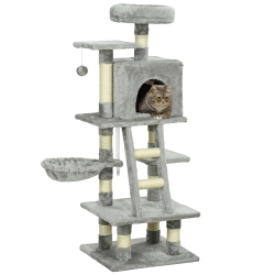 PAWHUT Cat Tree, Cat Tower for Indoor Cats With Sisal Scratching Post, Cat Condo, Hammock, Bed, Ladder, Platforms, Toy Balls for Kittens, Light