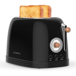 CROWNFUL 2-Slice Toaster, 1.5 In Extra Wide Slots Toaster, Retro Stainless Steel With Bagel, Cancel, Defrost, Reheat Function, Black