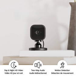 VECELOLIBILIS Compact Indoor Plug-In Smart Security Camera, 1080P HD Video, Night Vision, Two-Way Audio, Easy Set Up, Works With Alexa (Black)