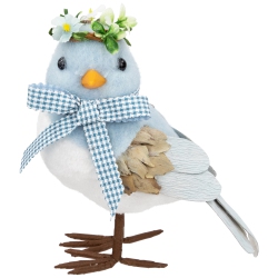 NORTHLIGHT Plush Bluebird With Gingham Bow Easter Figurine - 7.25