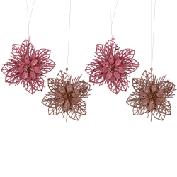 NORTHLIGHT Pack Of 4 Glittered Poinsettia Christmas Ornaments 6" In Pink