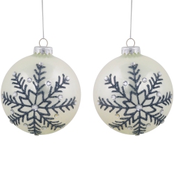 NORTHLIGHT Glittered Snowflake Shiny Christmas Glass Ball Ornaments - 4" - - Set Of 2 In White