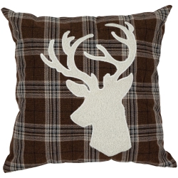 NORTHLIGHT 16.5" Plaid Stag Christmas Throw Pillow In Brown