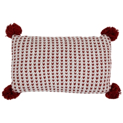 NORTHLIGHT 19.5" White And Knitted Rectangular Throw Pillow With Pom Poms In Red