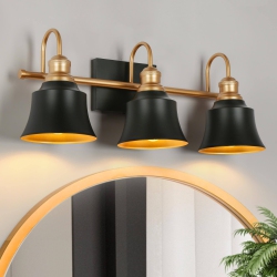 UOLFIN Modern Industrial Bathroom Vanity Light, 22.8 In. 3-Light And Gold Vanity Light With Metal Dome Shades In Black