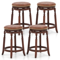 GYMAX Counter Height Bar Stool Set Of 4 24Inch Swivel Stool Solid Wood Frame Kitchen Stools