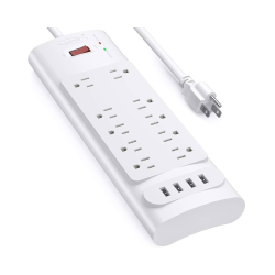 BOTOTEK - Power Bar With 12-Outlet, Surge Protector 2980 Joules, 4 USB Port, 6Ft Cord In White