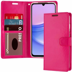 XCRS Pu Leather Flip Pouch Wallet Case With Card Slot, Wristband Lanyard Multi-Angle View Stand for Samsung Galaxy A15 5G 6.5” (2024)