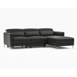 VALENCIA Andria Leather Reclining Sectional Sofa Right Hand Chaise In Black
