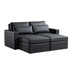 VALENCIA Pisa Leather Lounge Sectional Sofa Loveseat & 2 Ottomans In Black