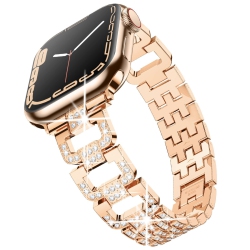 WORRYFREE GADGETS Dressy D-Links Metal Band With Full Bling Links for Apple Watch -38/40/41MM -Rose In Gold