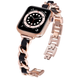 WORRYFREE GADGETS Wfg Slim Metal Chain Bracelet Band for Apple Watch - 42/44/45MM - Rose In Gold