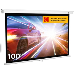 KODAK 100" Manual Pull Down & Large 16:9 Retractable Projector Screen In Black