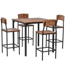 HOMCOM 5-Piece Counter Height Bar Table Set, Industrial Dining Table Set for 4, Space Saving Square Kitchen Table And Chairs Set \w Footrest, Metal