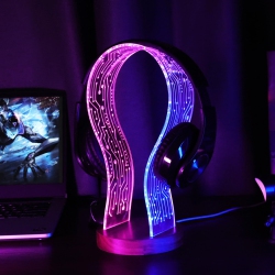 HLD Gamers And Music Lovers, Light Up Headphone Stand, Wood Headset Holder With Pink Led Night Light, Ideal Desk Accessory In Blue