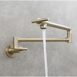 MAX FAUCETS | Pot Filler Faucet Double Handle Commercial Wall Mounted 26" With Accessories Brushed Finish In Gold