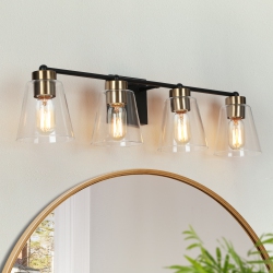 UOLFIN Modern Bell Bathroom Vanity Light 4-Light And Brass Wall Sconce Light With Clear Glass Shades In Black