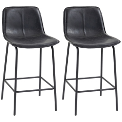 HOMCOM Bar Stools Set Of 2, Upholstered Counter Height Bar Chairs, 26" (66 Cm) Kitchen Stools With Steel Legs for Dining Area, Kitchen Aisle In Black
