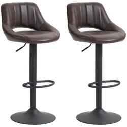 HOMCOM Bar Stools Set Of 2, Swivel Counter Height Barstools \w Adjustable Height, Faux Leather Upholstered Bar Chairs \w Round Metal Base And