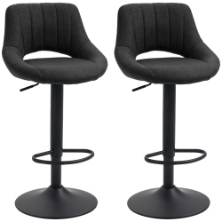 HOMCOM Bar Stools Set Of 2, Swivel Counter Height Barstools With Adjustable Height, Linen Upholstered Bar Chairs With Round Metal Base And Footrest