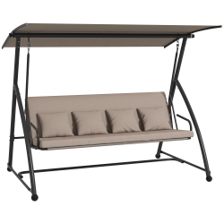 OUTSUNNY Patio Swing Chair, 3 Person Convertible Hammock, Outdoor Swing Lounge Bed, Cushioned With Tilt Canopy In Light Brown