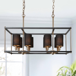 UOLFIN Modern Dining Room Chandelier, 8-Light Brass Contemporary Island Shaded Chandelier With Fabric Shades In Black