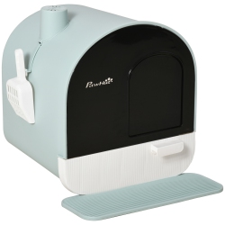 PAWHUT Large Cat Litter Box With Lid, Enclosed Kitty Litter Box With Slide-Out Tray, Scoop, Filter In Green