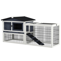 PAWHUT Solid Wood Rabbit Hutch Bunny Cage Pet Guinea Pig House Outdoor Small Animal Habitat W/ Ramp, Weather-Resistant Asphalt Openable Roof