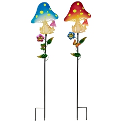 NORTHLIGHT Solar Powered Mushroom Outdoor Garden Stakes - 36" - Set Of 2