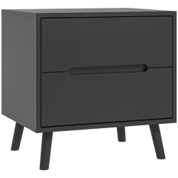 HOMCOM Modern Bedside Table, Nightstand With 2 Drawers, Side End Table With Solid Wood Legs for Bedroom In Black