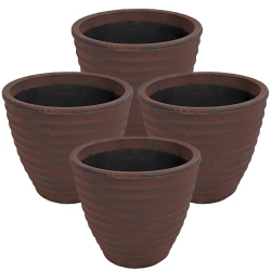 SUNNYDAZE DECOR Sunnydaze 16 In Ribbed Polyresin Outdoor Planter - Rust - Set Of 4