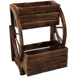 SUNNYDAZE DECOR Sunnydaze 2-Tier Fir Wood Wagon Wheel Planter