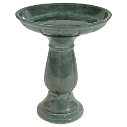 SUNNYDAZE DECOR Sunnydaze Avignon Mist Glazed Ceramic Bird Bath - 18.75" H In Green