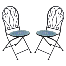 SUNNYDAZE DECOR Sunnydaze Mosaic Tile Bistro Chair With Iron Frame - 2-Pack