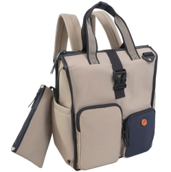 JOAN & DAVID 18 Inch Sport Nylon Colorblock Shopper Workbook Backpack With Two Front Pockets