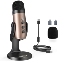 HLD USB Microphone, Plug&play Gaming Microphones for Ps 4&5.headphone Output&volume Control, Mic Gain Control, Mute Button for Vocal, Podcast On