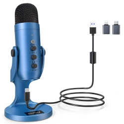HLD USB Microphone, Condenser Gaming Mic for Phone/laptop/pc/ps4/5/computer, Microphone \w Gain Knob, Led Mute, Monitor Volume Adjustment, Stand Base For