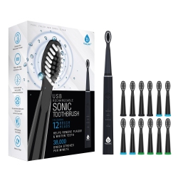 PURSONIC USB Rechargeable Sonic Toothbrush With 12 Brush Heads - In Black